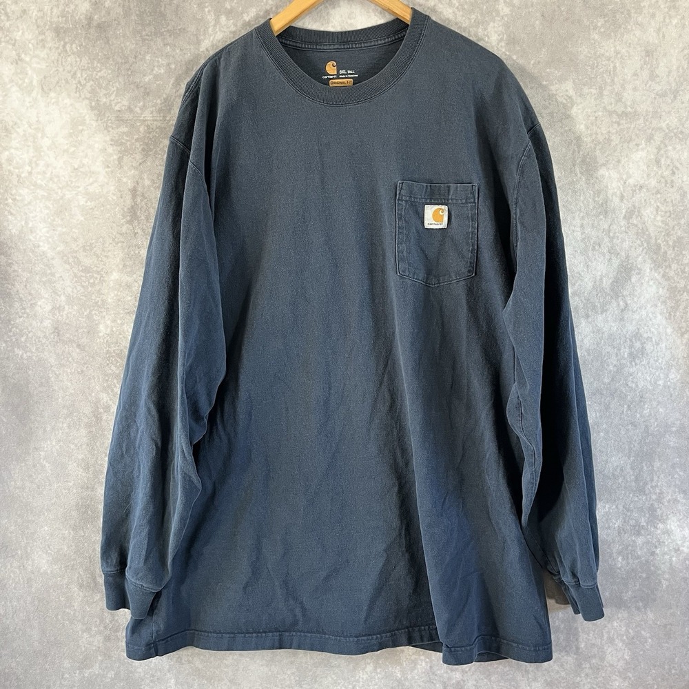 Carhartt Long Sleeve Pocket T-Shirt Mens 3XL Tall Navy Original Fit K126 NVY